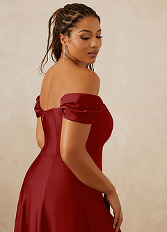 Christian Siriano Bridal for Azazie 1002 Bridesmaid Dresses Pomegranate A-Line Off the Shoulder Stretch Satin Convertible Dress image10