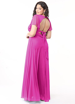 Azazie Induh Bridesmaid Dresses Fuchsia A-Line Flutter V-neck Mesh Dress image10