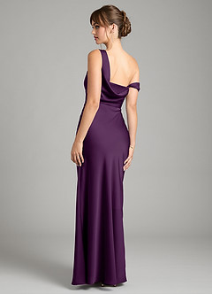 Azazie Madelyn Bridesmaid Dresses Grape Mermaid One Shoulder Stretch Satin Convertible Dress image2