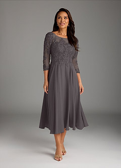 Azazie Marge Mother of the Bride Dresses Steel Grey A-Line Scoop Lace Chiffon Dress image2