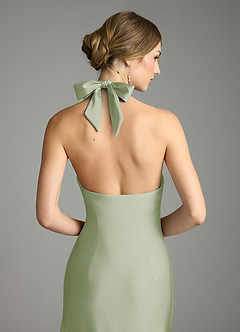 Azazie Nayeli Jurken voor bruidsmeisjes Jurk van Stretch Satijn met A-Lijn Geplooid Stoffige Salie image7