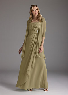 Azazie Weisz Mother of the Bride Dresses Moss Green A-Line Square Neckline Pleated Chiffon Dress image1