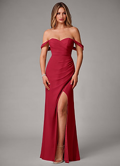 Azazie Haisley Bridesmaid Dresses Scarlet Sheath Off the Shoulder Chiffon Convertible Dress image4