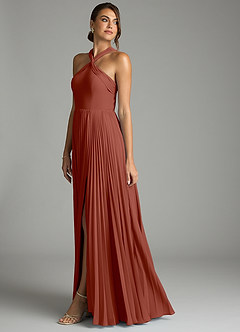 Azazie Afra Bridesmaid Dresses Auburn A-Line Pleated Chiffon Dress image4