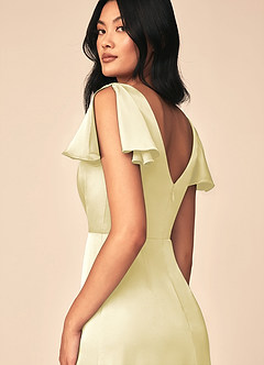 Azazie Soren 신부 들러리 드레스 A라인 주름진 스트레치 새틴 바닥 길이 드레스 image5