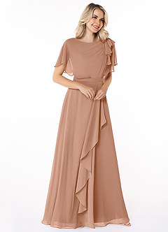 Azazie Aaliyah Modest Bridesmaid Dresses A-Line Scoop Pleated Chiffon Floor-Length Dress image3