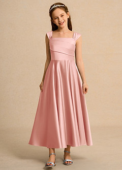 Azazie Bundle Junior Formal vestidos de niña de las flores Vestido de Rosetón de Satin Mate de Corte En A con Plisado image1