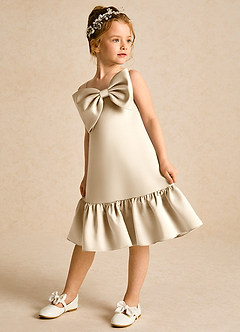 Azazie Kiwi Flower Girl Dresses Champagne A-Line Spaghetti Strap Matte Satin Dress image5
