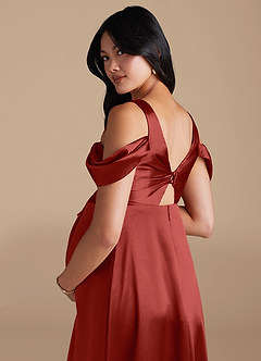 Azazie Rhea Maternity Bridesmaid Dresses A-Line Pleated Metallic Satin Floor-Length Dress image4