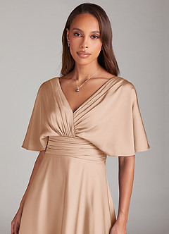 Azazie Pamela Robes de demoiselle d'honneur Robe Trapèze en Satin extensible Plissée Rose Perle image5