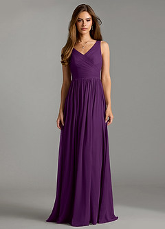 Azazie Keyla Bridesmaid Dresses Grape A-Line Pleated Mesh Dress image3