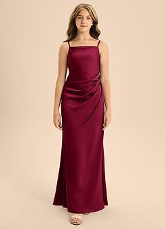 Azazie Renna Junior Burgundy A-Line Pleated Stretch Satin Dress image6