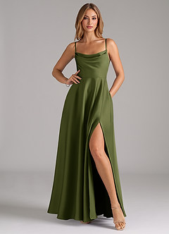 Azazie Elle Brautjungfernkleider A-Linie Plissee Stretch-Satin Kleid Olivgrün image3