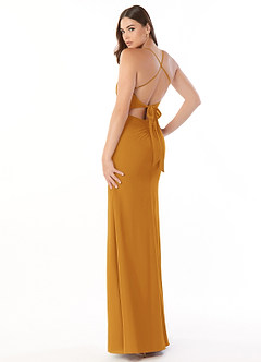 Azazie Aribella Brautjungfernkleider Etui Gestreift Chiffon Kleid Butterscotch image4