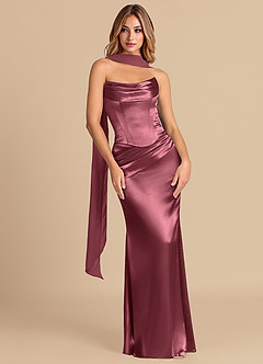 Azazie Sorrel Robes de demoiselle d'honneur Robe Sirène Convertible en Satiné métallisé Corset Rose Du Désert image3