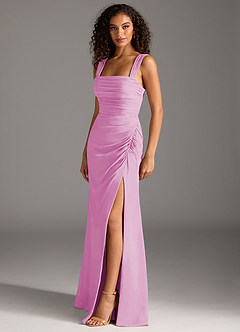 Azazie Jesaphine Bridesmaid Dresses Candy Pink Sheath Bow Chiffon Dress image3
