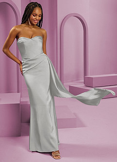 Barbie ♥ Azazie Bridesmaid Dresses Silver Sheath Strapless Stretch Satin Convertible Dress image12