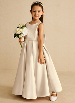 Azazie Pipsy Flower Girl Dresses Champagne A-Line Bow Matte Satin Dress image2