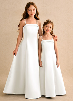 Azazie Izel Junior Formal 플라워 걸 드레스 A라인 주름진 매트 새틴 플로어 길이 드레스 image2