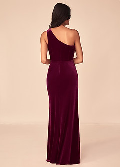 Azazie Argan Bridesmaid Dresses Cabernet Mermaid One Shoulder Pleated Velvet Dress image2