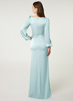 Azazie Mel Bridesmaid Dresses Sea Glass Sheath Long Sleeve Stretch Satin Dress image2
