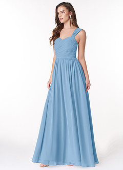 Azazie Zapheira Jurken voor bruidsmeisjes Jurk van Chiffon met A-Lijn Ruches Poederblauw image6