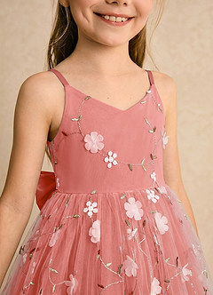 Azazie Junebug Flower Girl Dresses Salmon Pink Ball-Gown Spaghetti Strap Tulle Dress image6