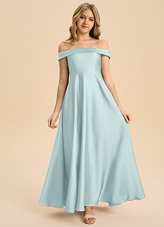 Azazie Sissy Junior Abito A-Line in Raso Elasticizzato a Spalla Scoperta Nebbia image4