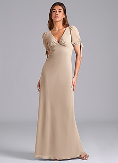 Azazie Pheby Bridesmaid Dresses Taupe A-Line Pleated Chiffon Dress image1