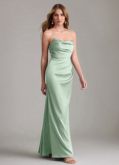 Azazie Lucille Bridesmaid Dresses Agave Mermaid Strapless Stretch Satin Convertible Dress image4