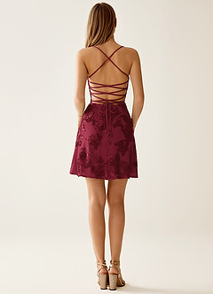 Lysandra Burgundy Stretch 3D Flowers Corset Mini Dress image6
