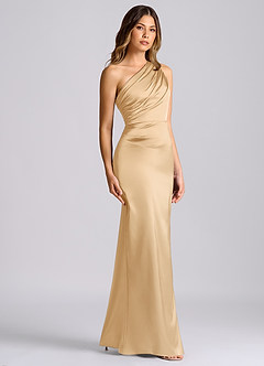 Azazie Akilah 신부 들러리 드레스 인어 한쪽 어깨 스트레치 새틴 바닥 길이 드레스 image3