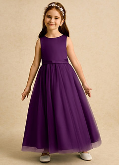 Azazie Lior Flower Girl Dresses Grape Ball-Gown Pleated Tulle Dress image4