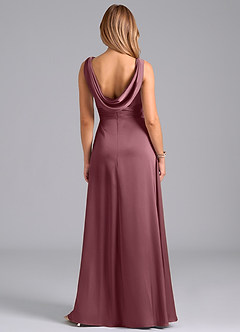 Azazie Karina At-home Try On Dresses Desert Rose A-Line Pleated Stretch Satin Dress image6