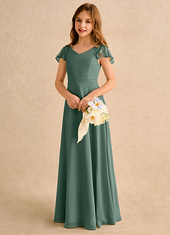 Azazie Nari Girls Formal Flower Girl Dresses Sea Moss A-Line with Sleeves Chiffon Dress image3