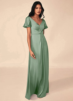 Azazie Soren Bridesmaid Dresses Matcha A-Line Pleated Stretch Satin Dress image4