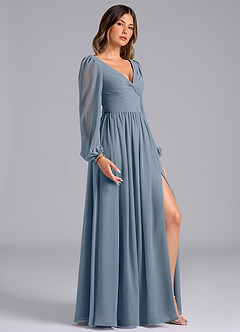 Azazie Teri Bridesmaid Dresses Twilight A-Line Long Sleeve Chiffon Dress image3