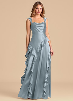 Azazie Sloane Bridesmaid Dresses Dusty Blue A-Line Sweetheart Neckline Metallic Satin Dress image5
