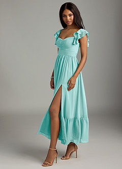 Azazie Anaya Bridesmaid Dresses Aqua A-Line Pleated Chiffon Dress image4