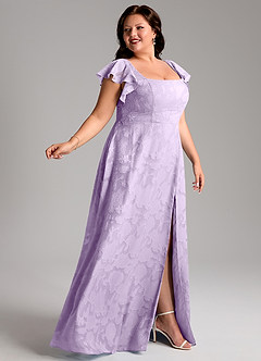 Azazie Bondi Bridesmaid Dresses Lilac A-Line Side Slit Floral Burnout Dress image9