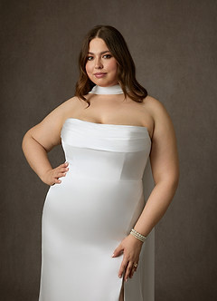 Azazie Blithe Vestidos de novia Vestido de Diamante Blanco de Satén Elástico de Corte Recto con Corte Lateral image16