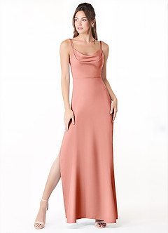 Azazie Alaija Brautjungfernkleider Meerjungfrau-Linie Seitliche Cut-Outs Stretch-Satin Kleid Koralle image2
