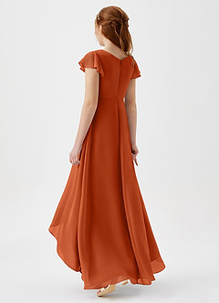 Azazie Breanne Junior Vestido de Naranja Quemada de Gasa de Corte En A image3