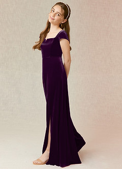 Azazie Gabi Junior Grape A-Line Velvet Dress image4