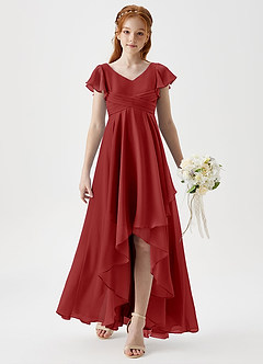 Azazie Caria Junior Rust A-Line Pleated Chiffon Dress image3