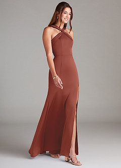 Azazie Rue Bridesmaid Dresses Auburn A-Line Pleated Stretch Satin Dress image4