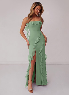 Barbie ♥ Azazie Bridesmaid Dresses Matcha Sheath Bow Chiffon Dress image4