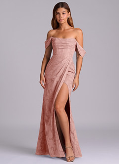 Azazie Johana Robes de demoiselle d'honneur Robe Sirène Convertible en Blumen-Burnout Épaule décolletée Rosette image4