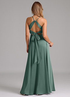 Azazie Evalleen Bridesmaid Dresses Eucalyptus A-Line Pleated Stretch Satin Dress image6