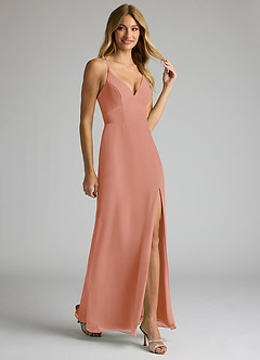 Azazie Becca Robes de demoiselle d'honneur Robe Fourreau en Mousseline de soie Col en V Mai Tai image2